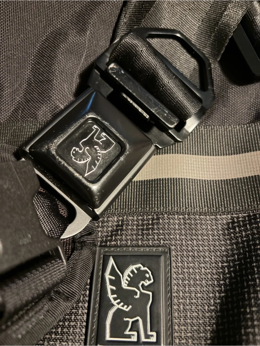 Chrome Black Messenger Backpack with Logo Patch